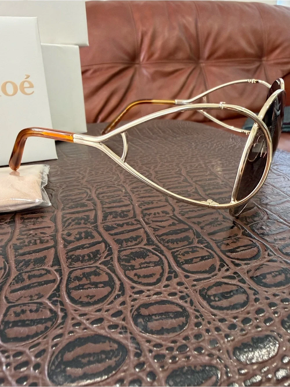 Chloé Gold Frame Sunglasses with Brown Gradient Lenses